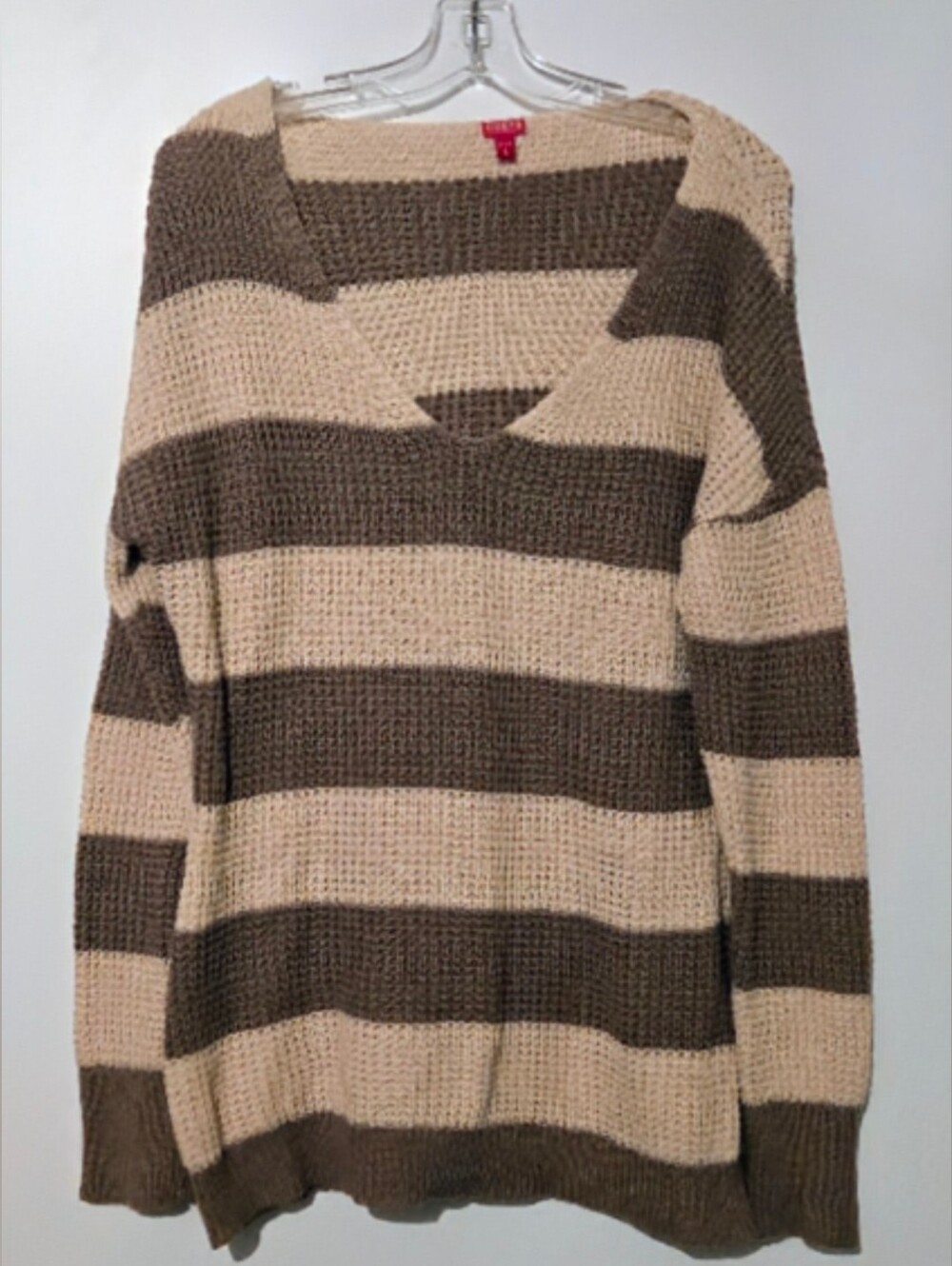 GUESS Brown & Cream Striped Waffle Knit Sweater - EUC; Size L